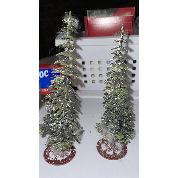 Vintage Flocked Bristle Bottle Brush & Plastic Christmas Village Trees Lot 4M - Picture 5 of 11